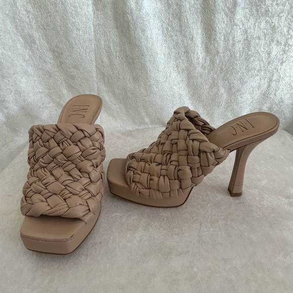 INC Braided Square Toe Slip on Platform Sandals‎ Cream/Nude - Picture 3 of 6